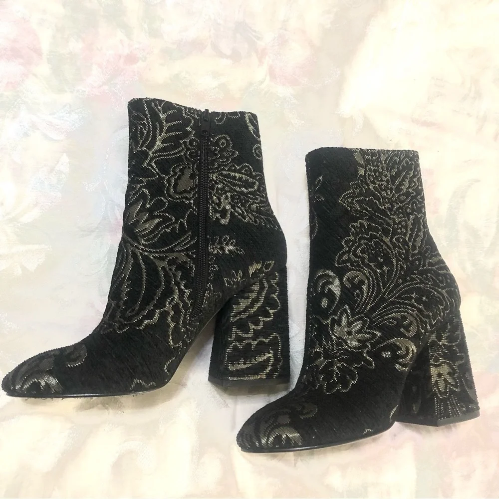 Ash Fedora Black Gold Embroidered Leather Sole High Ankle Boots 38 EU 7-7.5 US